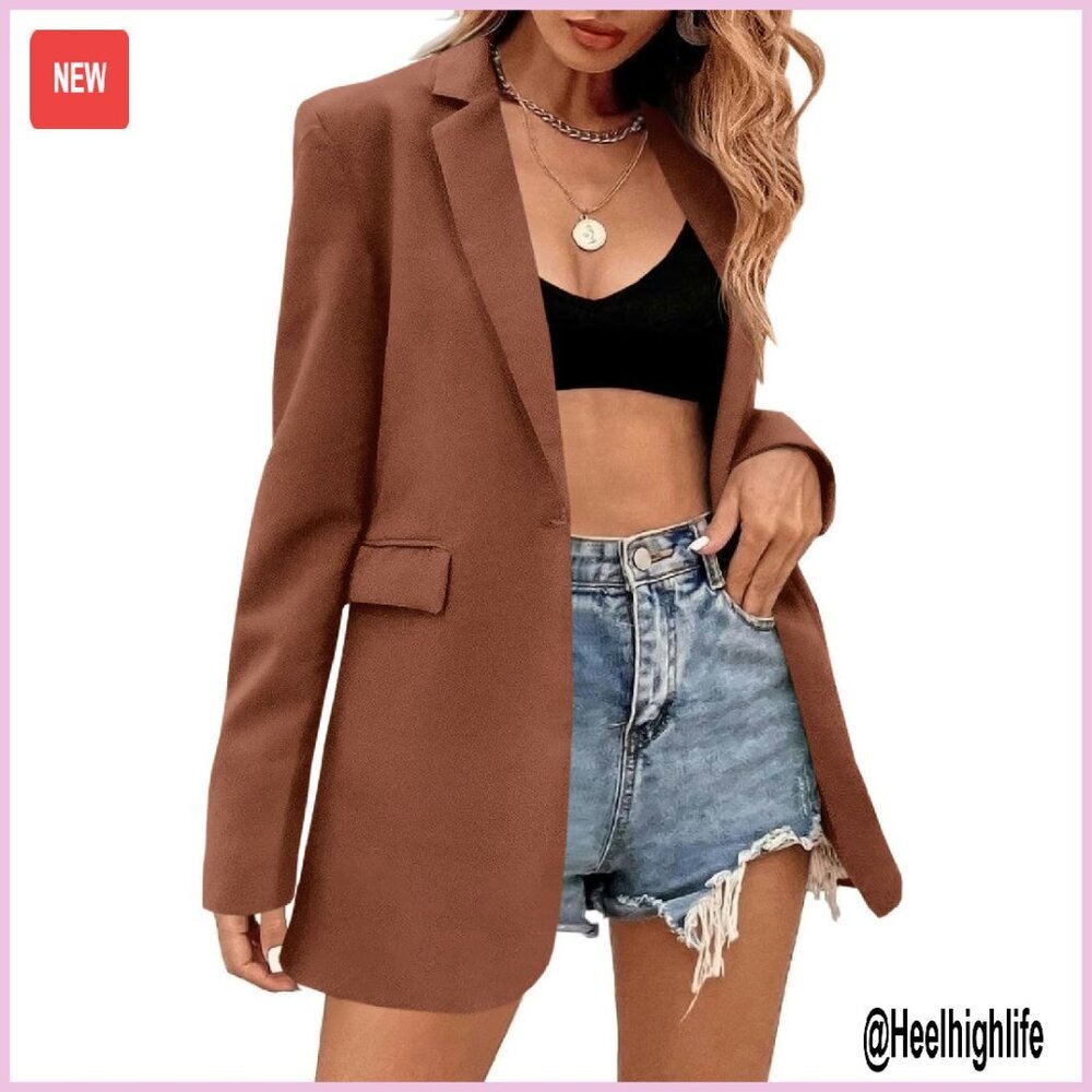 Oversized Long Sleeve Lapel Blazer Jacket for Women Work Office Casual